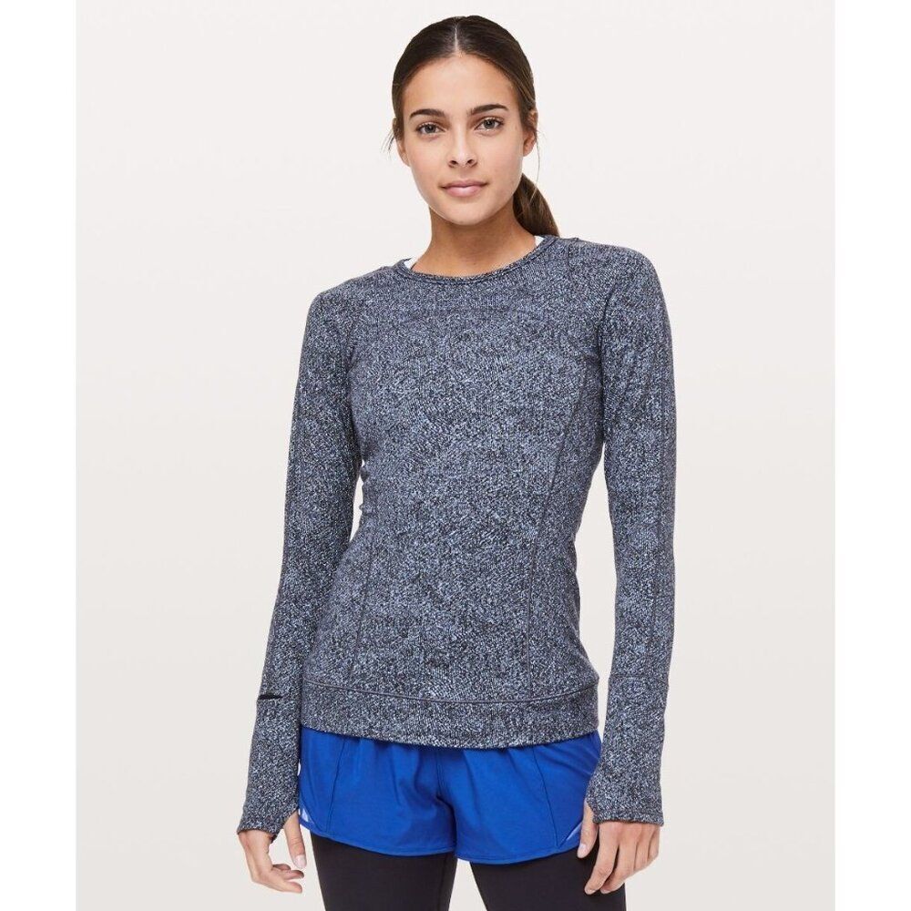 Lululemon Cypress Kiss Womens Top Shirt Size 4 XS Fusion Jacquard Black Blue